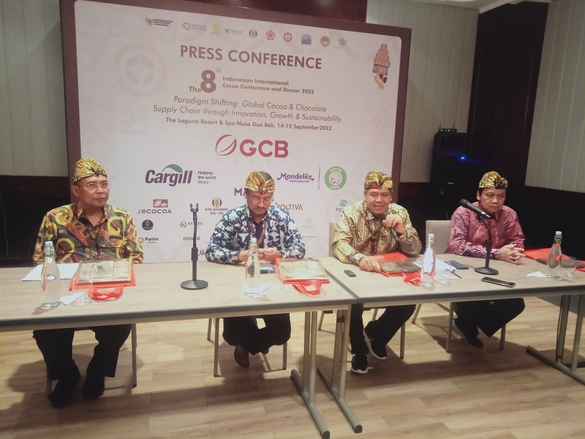 Jumpa pers Indonesian International Cocoa Conference and Dinner 2023 di Laguna Resort Nusa Dua Bali Kamis 14 September 2023.