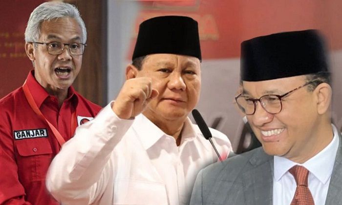 Bakal calon presiden (bacapres) Ganjar Pranowo, Prabowo Subianto, dan Anies Baswedan yang maju pada Pilpres 2024.