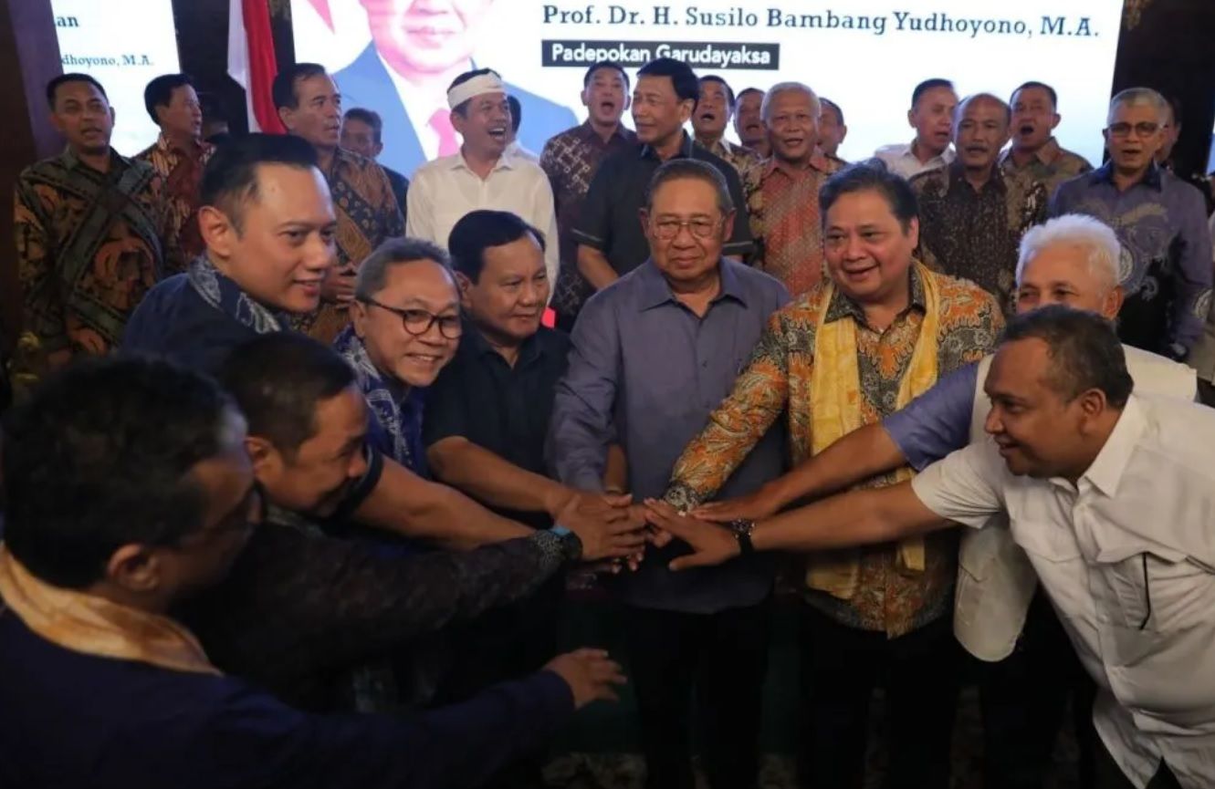 Pertemuan SBY, AHY, Prabowo dan para pemimpin partai dari Koalisi Indonesia Maju di Hambalang, Bogor pada Minggu, 17 September 2023.