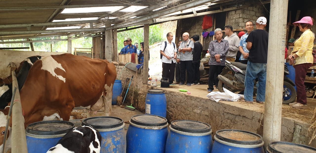 Caption : Para ilmuwan ITB beserta PT Aimtopindo Nuansa Kimia  meninjau peternakan sapi milik dede rohana di babakan ampera ds jayagiri lembang