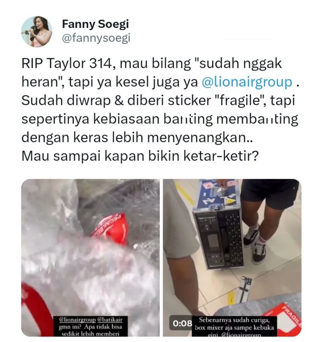 Cuitan Soegi Bornean mengetahui gitar Taylor 314 miliknya hancur setelah keluar dari bagasi Batik Air