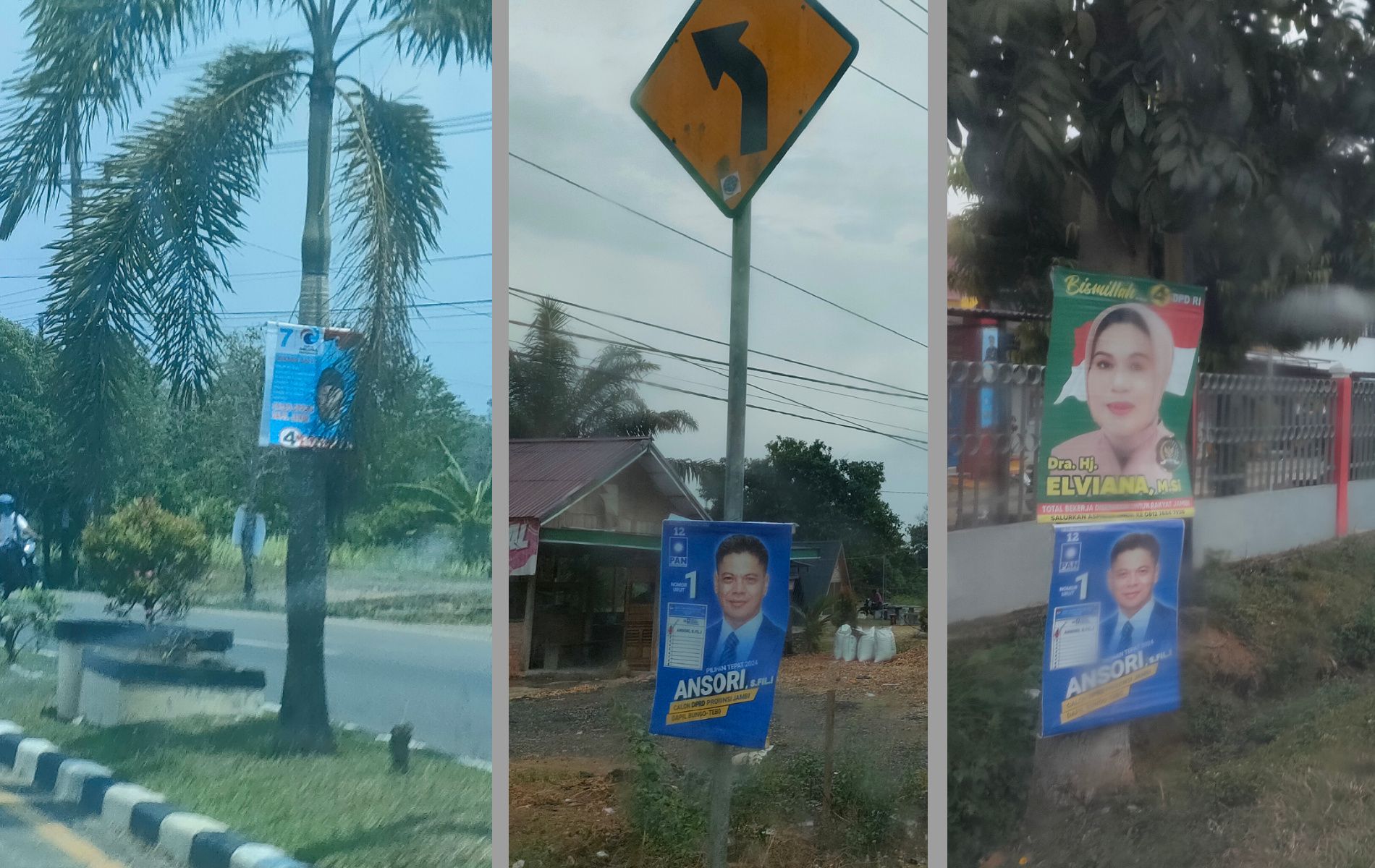 Sejumlah poster Caleg yang terpasang di pinggir jalan lintas Tebo Bungo.