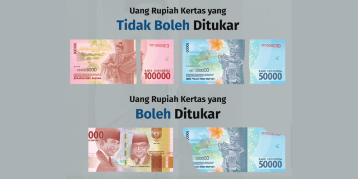 ilustrasi uang kertas Rupiah yang bisa dan tidak bisa ditukar