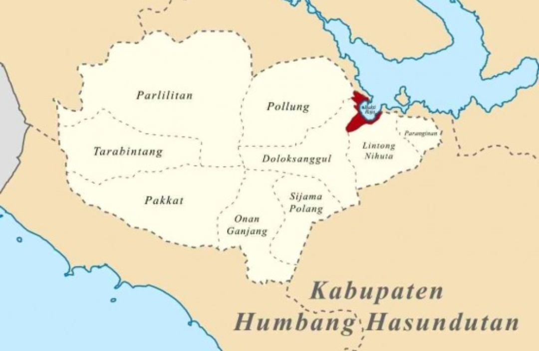 Posisi Kecamatan Baktiraja (Bakkara_Tipang_warna merah) Humbang Hasundutan, lokasi Bukit A yang diklaim sebagai Piramida Toba