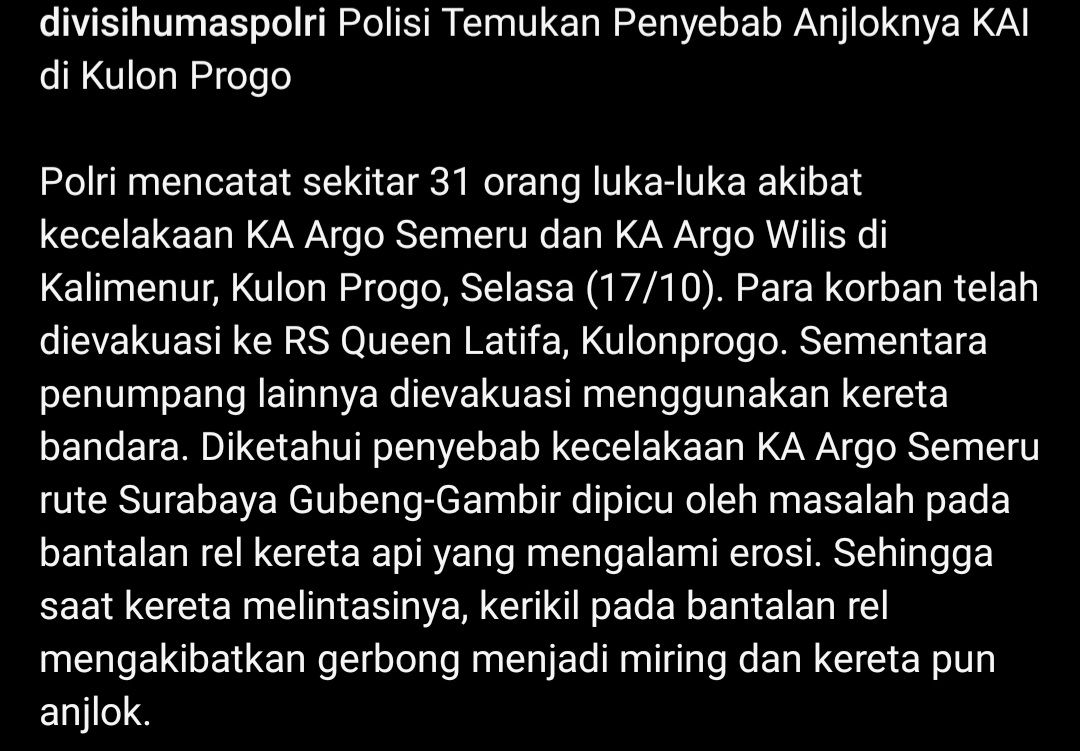 Penyebab KA anjlok di Sentolo Kulon Progo Yogyakarta. *