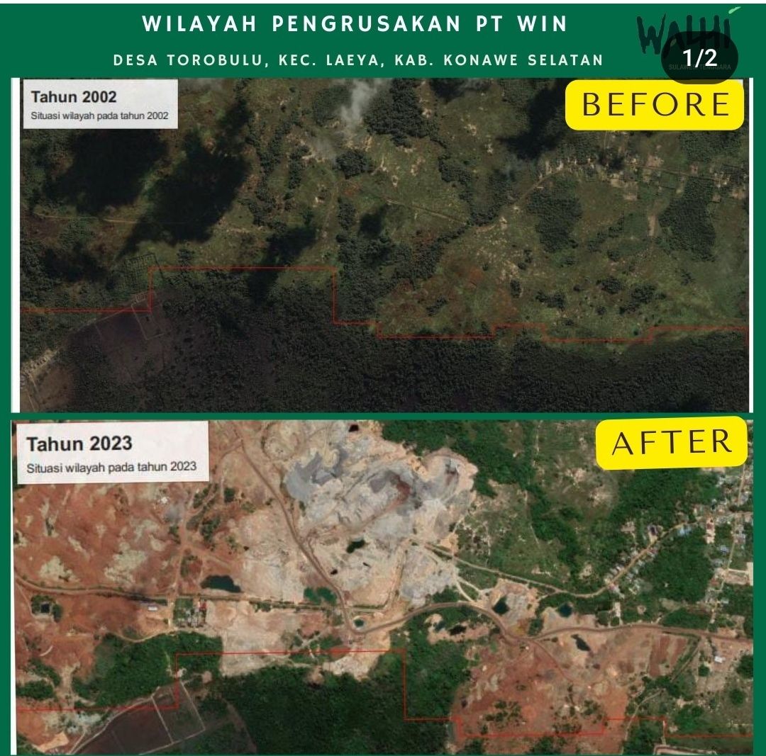 Dokumentasi kerusakan lingkungan di Desa Torobulu, Kecamatan Laeya, Kabupaten Konsel diduga akibat aktivitas penambangan PT WIN. 