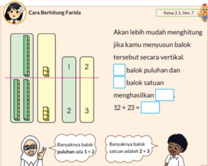 Ilustrasi gambar cara berhitung Farida matematika untuk SD kelas 2 Kurikulum Merdeka