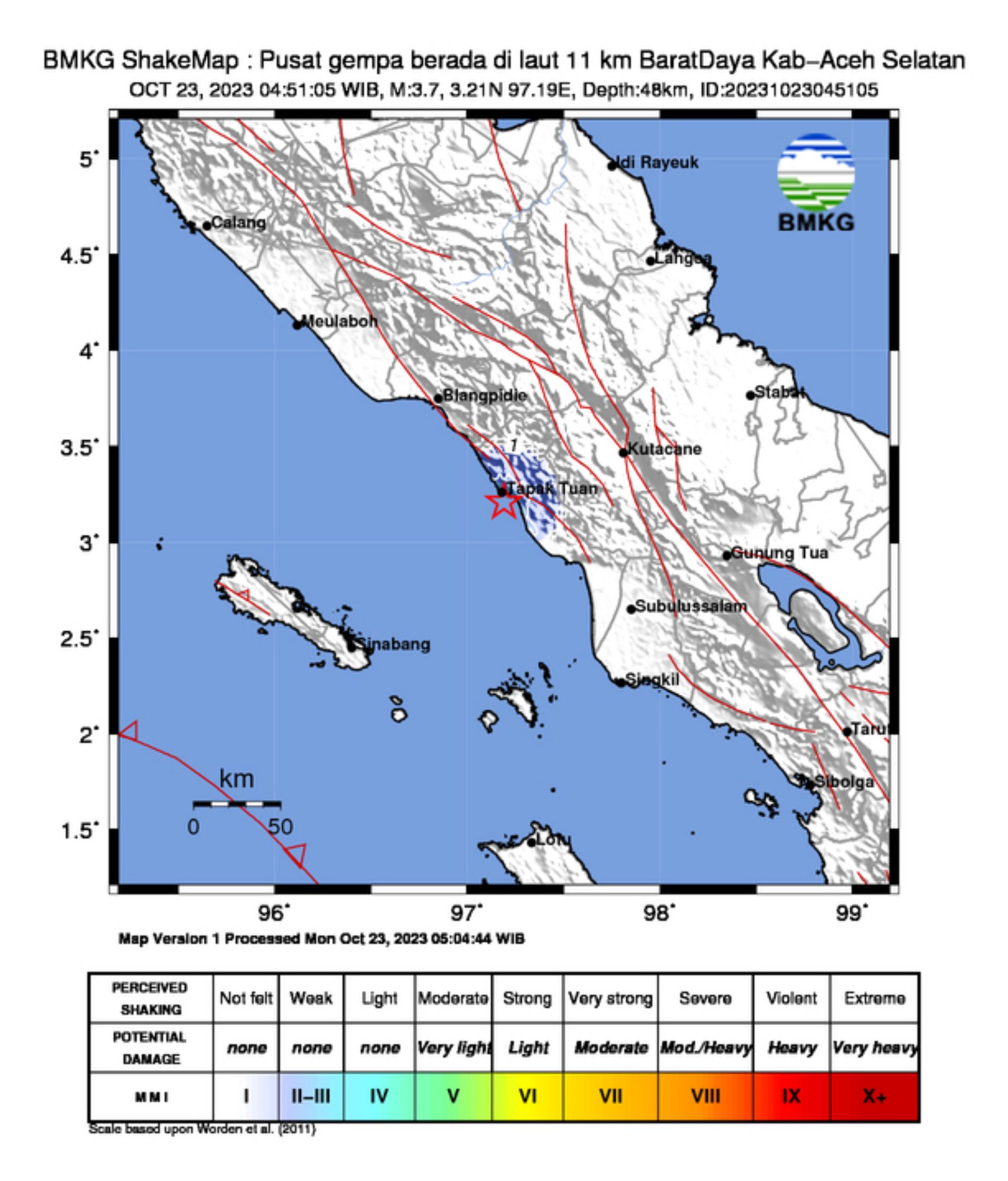 Lokasi gempa bumi hari ini di Aceh.