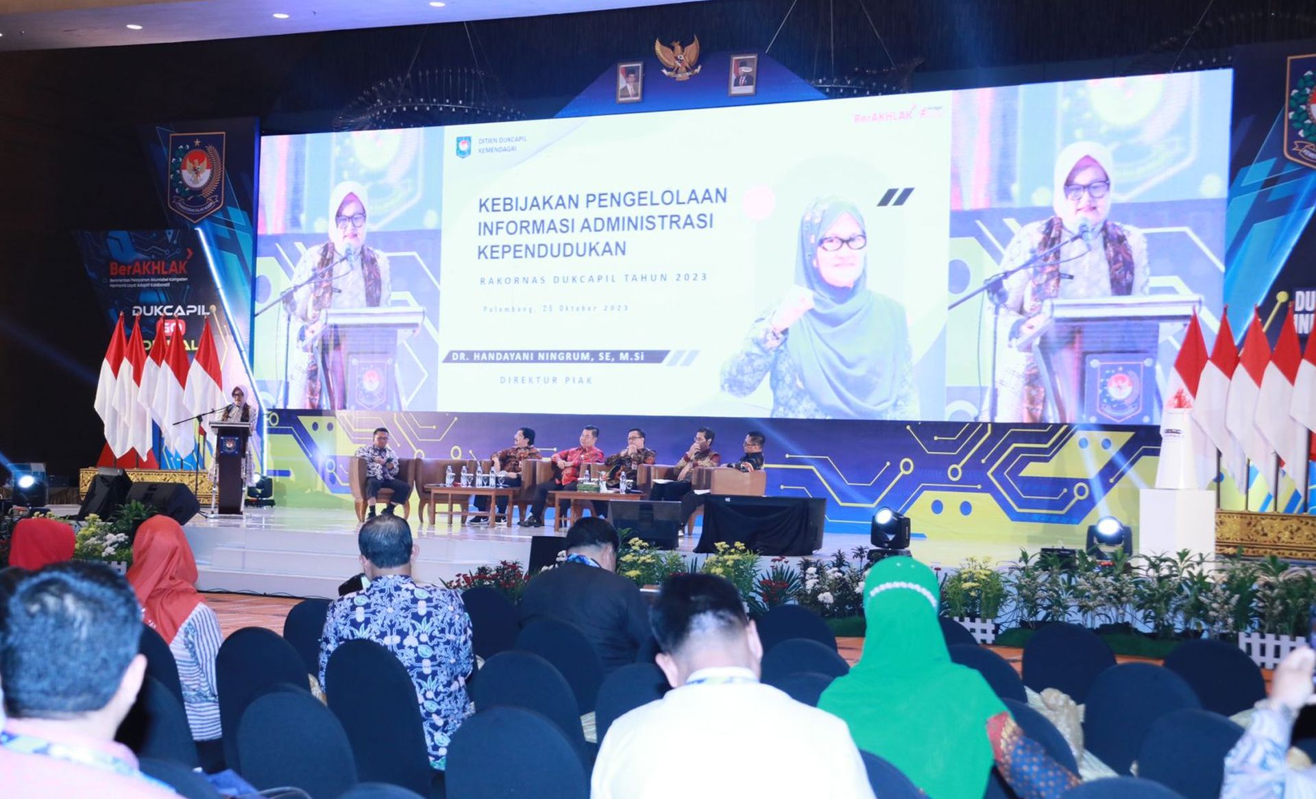 Rapat Koordinasi Nasional (Rakornas) Kependudukan dan Pencatatan Sipil 2023 di Hotel Novotel Palembang, Sumatera Selatan, Rabu 25 Oktober 2023