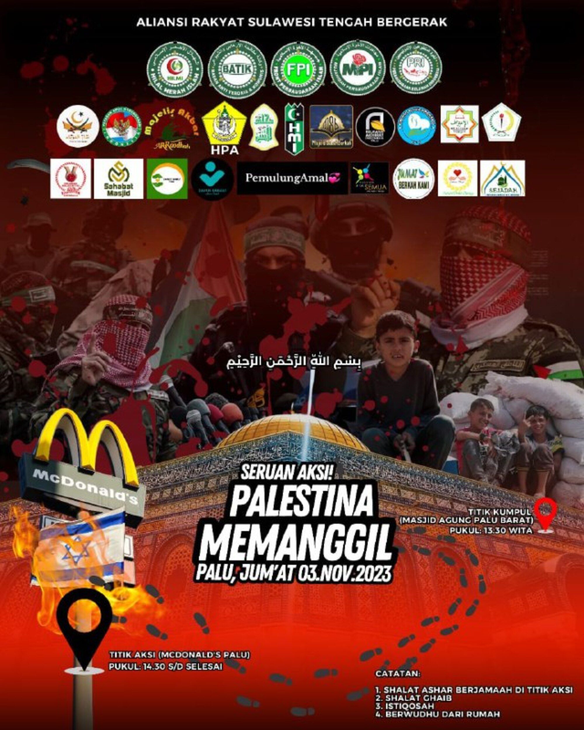 Poster pengumuman aksi bela Palestina di Sulawesi Tengah