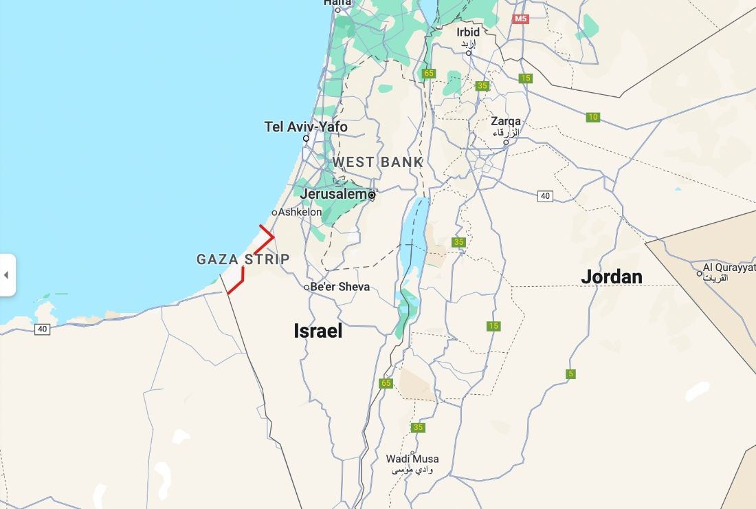 Peta Palestina dan Israel di GoogleMaps. Tidak ada tulisan negara Palestina