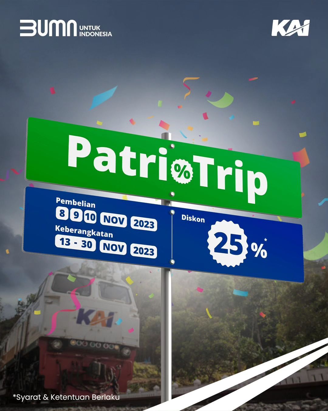 PT KAI menghadirkan promo PatrioTrip dengan potongan harga 25 persen