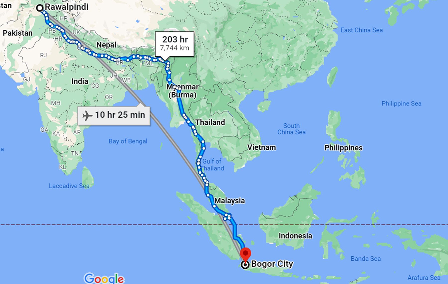 Hijrah Miahan dari Rawalpindi, India, ke Bogor, yang berjarak sekitar 7,744 km