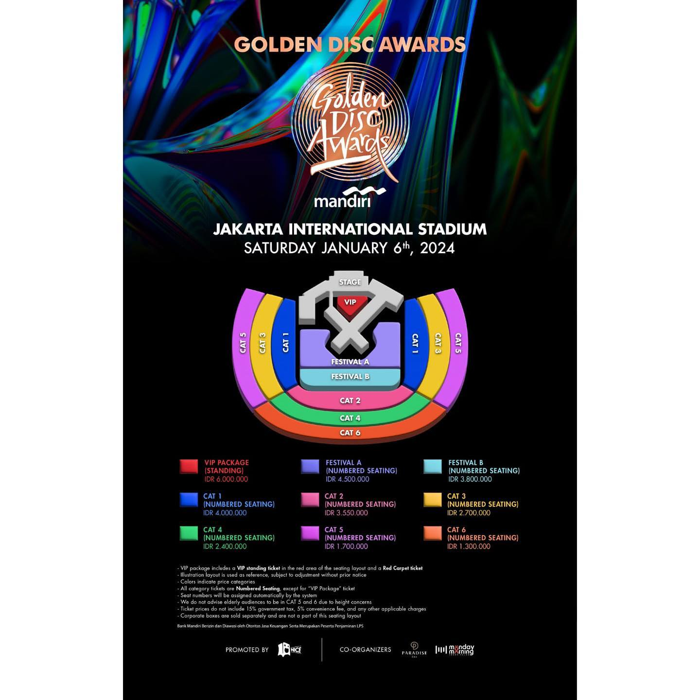 Seatplan dan harga tiket Golden Disk Awards Jakarta