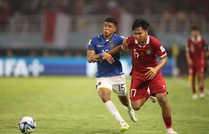 Pemain Timnas Indonesia U17 Nabil Asyura saat laga lawan Ekuador.