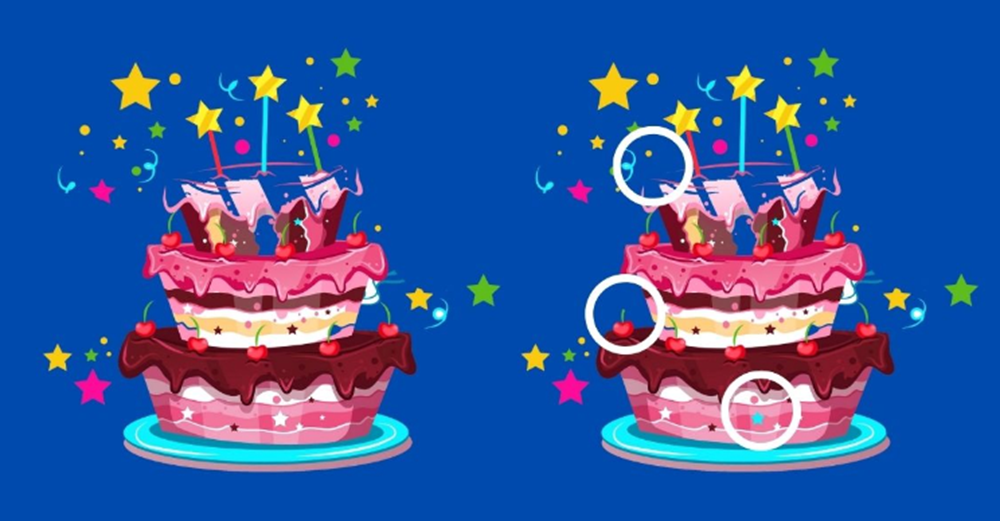 Jawaban tiga perbedaan dari kedua gambar kue ulang tahun./