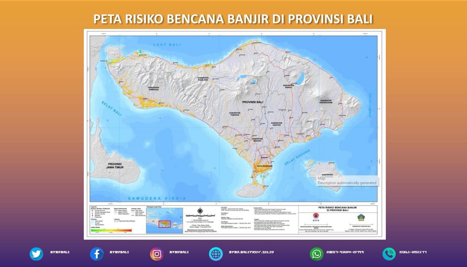 Peta resiko bencana banjir di wilayah Bali, Senin 13 November 2023.