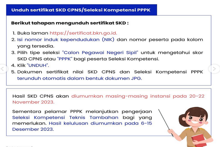 mulai kapan skor dan sertifkat hasil SKD CPNS dan Seleksi Komopetensi PPPK bisa diunduh