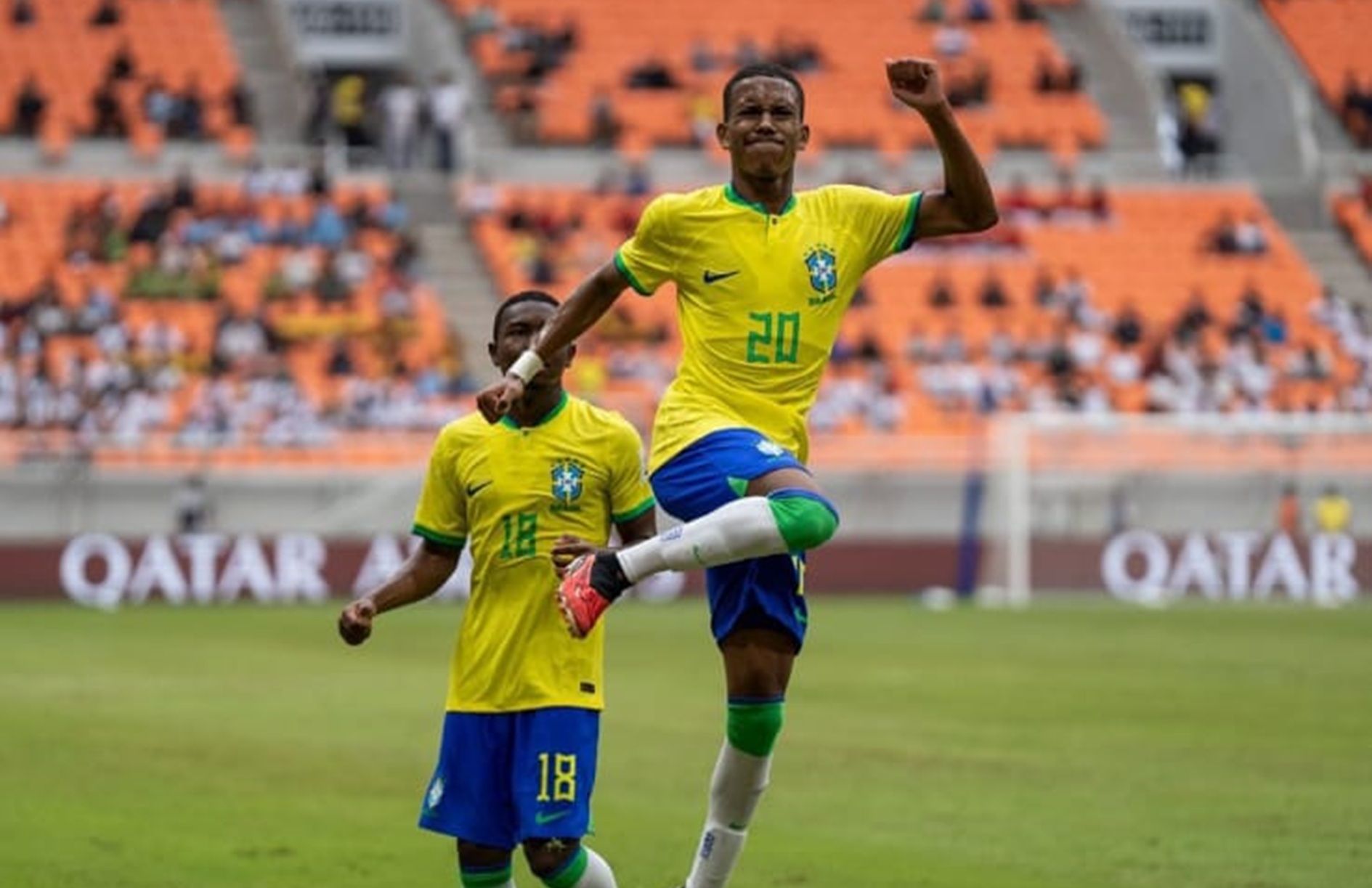Penyerang Brasil U17, Estevao mencetak 1 gol ke gawang Kaledonia Baru U17.