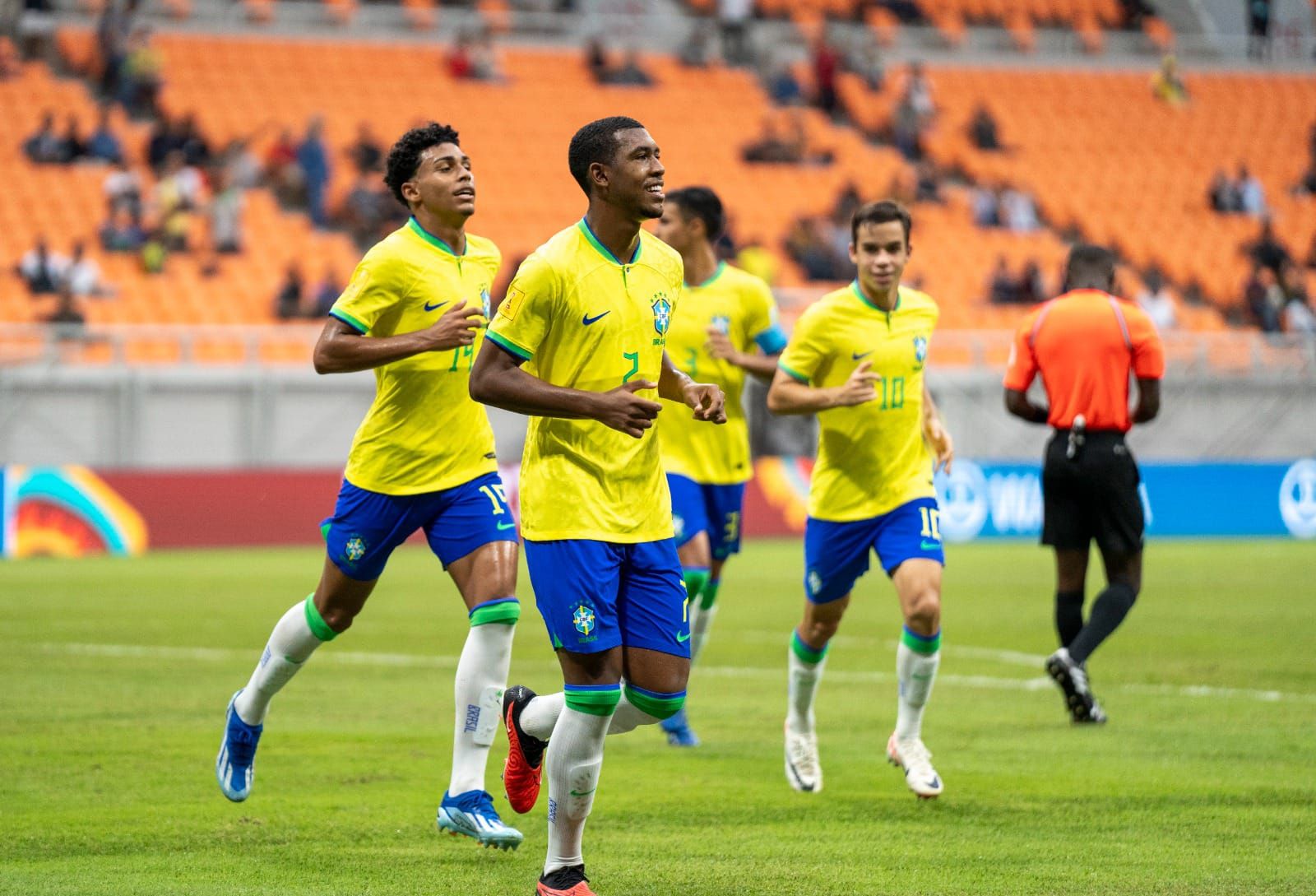 Pemain Brasil U17 merayakan kemenangan 9-0 dari Koledonia Baru U17.