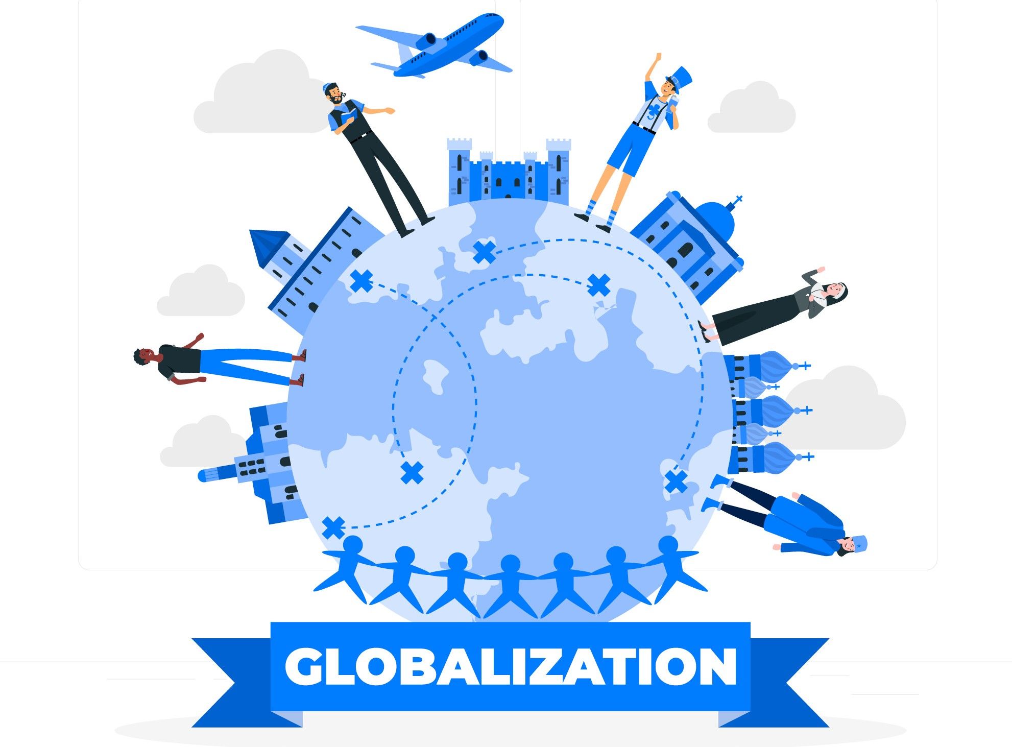 Gambar visual ilustrasi bahwa globalisasi membuat dunia tanpa batas.