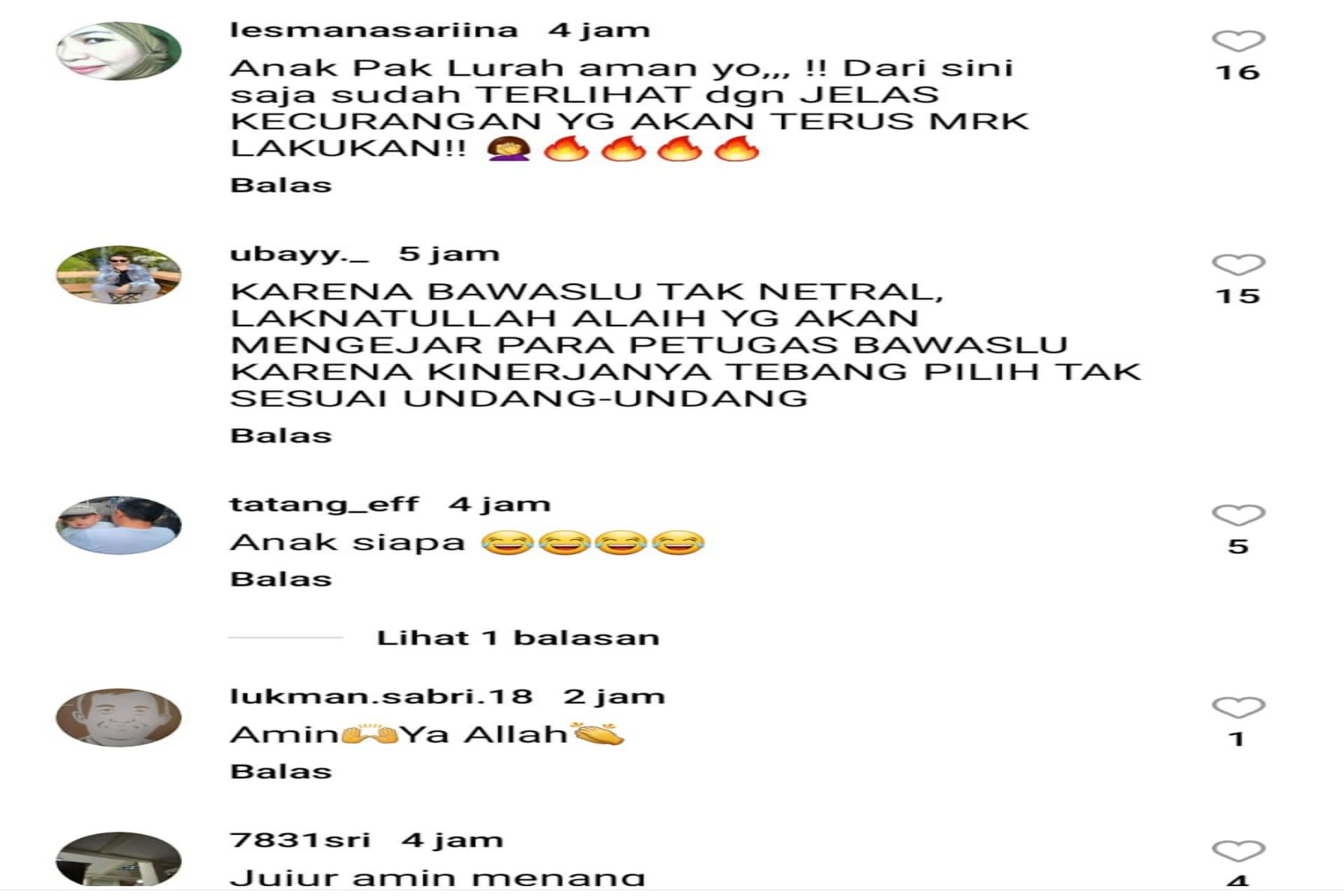Screenshot komentar netizen di Instagram @60dinfopo1itik