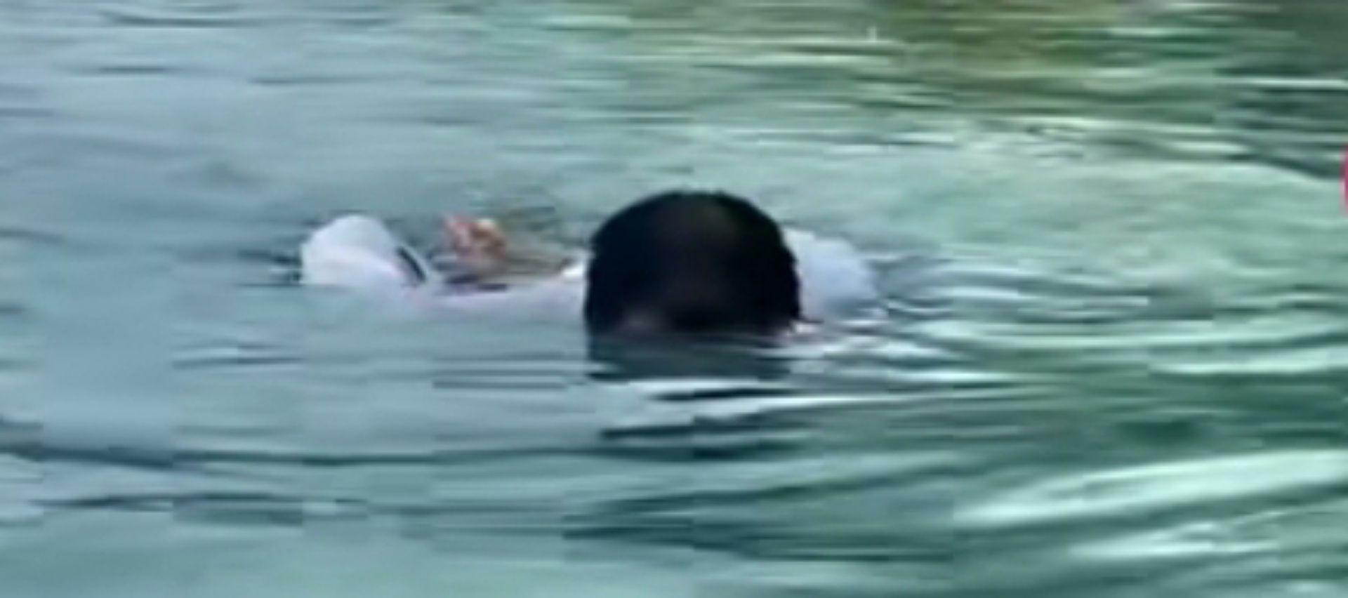 Ustadz Abdul Somad sedang berenang di laut. 