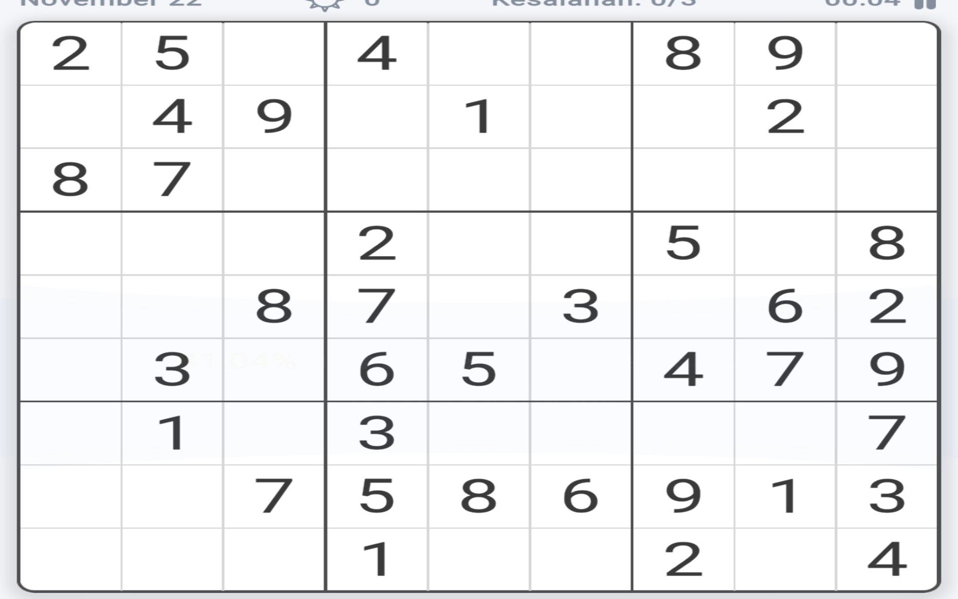 Inilah game Sudoku Puzzle Harian tingkat mudah dari GamoVation, tanggal 22 November 2023.