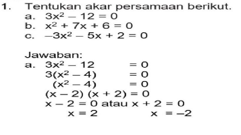 Latihan Soal Ulangan Harian Pas Matematika Smp Mts Persamaan Kuadrat