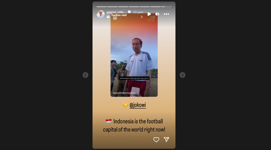Instagram Story Presiden FIFA Gianni Infantino.