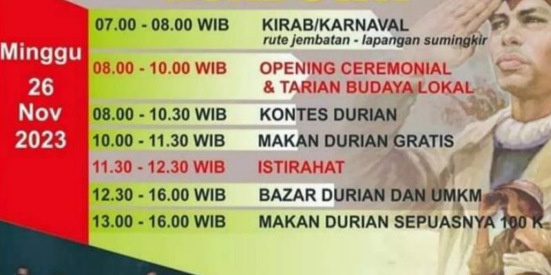 Rundown acara Fest Durian Bumi Sudirman, Purbalingga, Minggu 26 November 2023