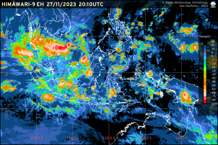 Citra satelit Himawari kondisi atmosfer di wilayah Indonesia Selasa 28 November 2023.