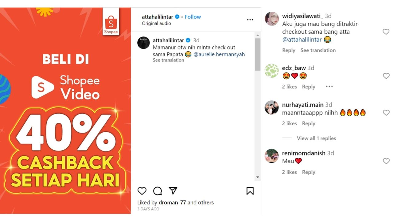 Postingan dari komentar di Instagram Atta Halilintar 
