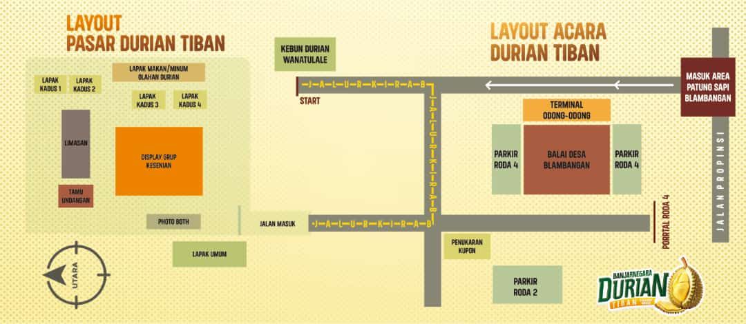 Denah dan rute Banjarnegara Durian Tiban Culture Unity di Desa Wisata Blambangan Kecamatan Bawang Banjarnegara