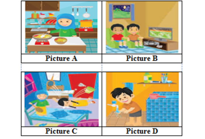 Ilustrasi gambar soal nomor 1-4 soal pilihan ganda beserta kunci jawaban bahasa inggris kelas 4 SD unit 7 kurikulum merdeka