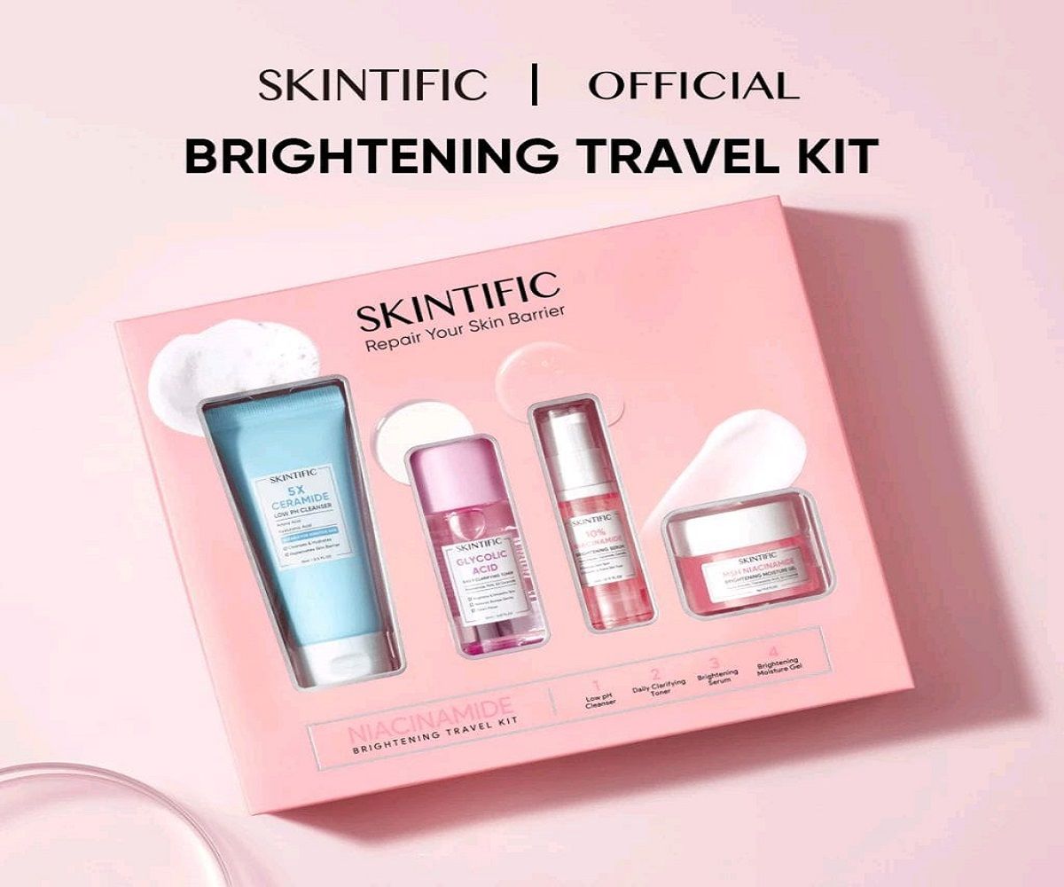SKINTIFIC Brightening & 5X Ceramide Travel Kit Skincare Paket Moisturizer + Cleanser + Soothing toner + Serum Sunscreen