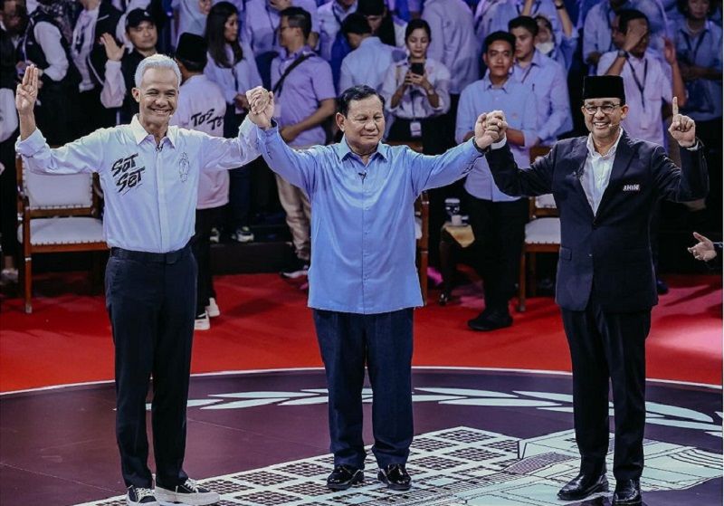 Debat Capres: Ganjar, Prabowo, dan Anies.