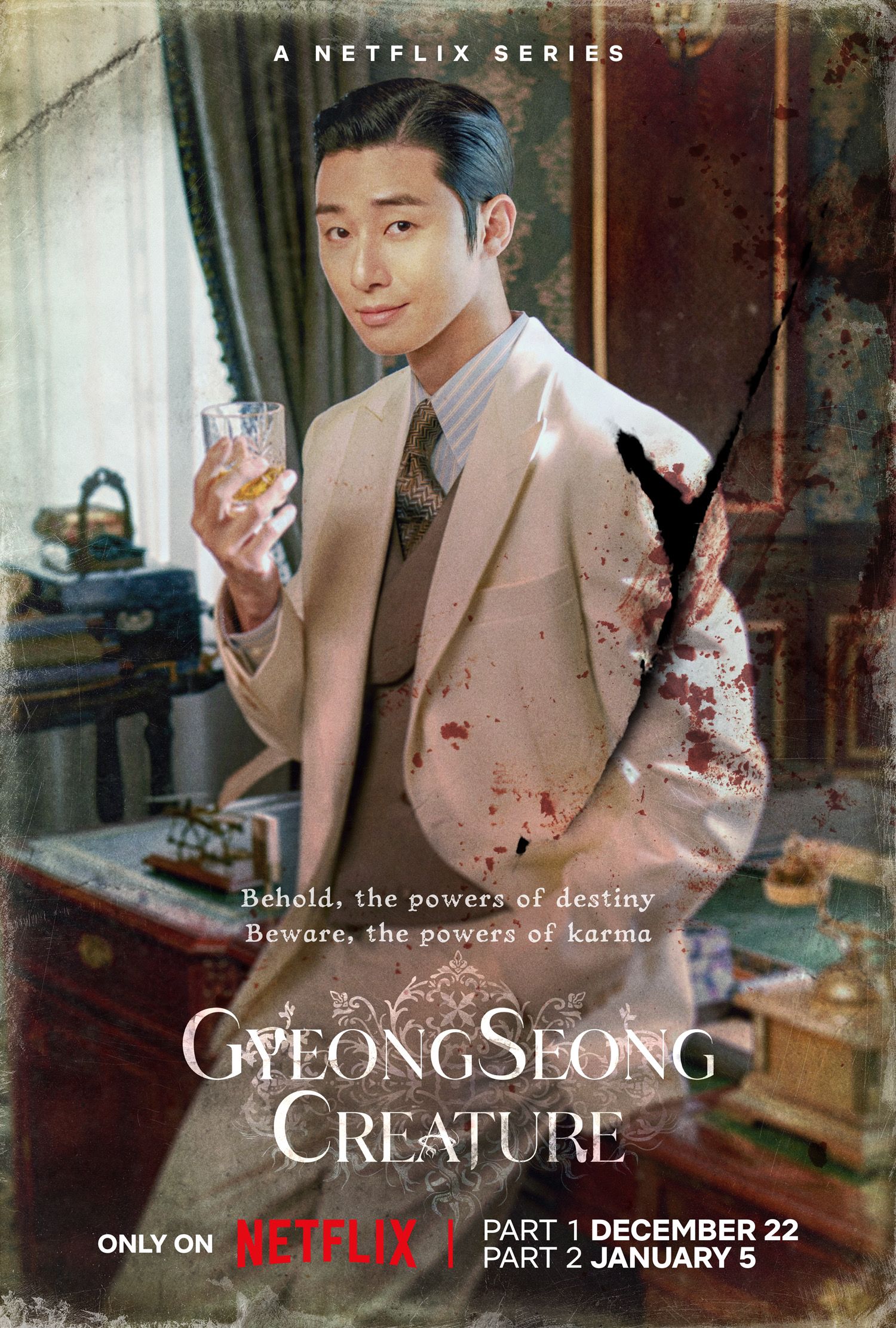 Poster Jang Tae Sang yang dibintangi Park Seo Joon di drama Gyeongseong Creature.