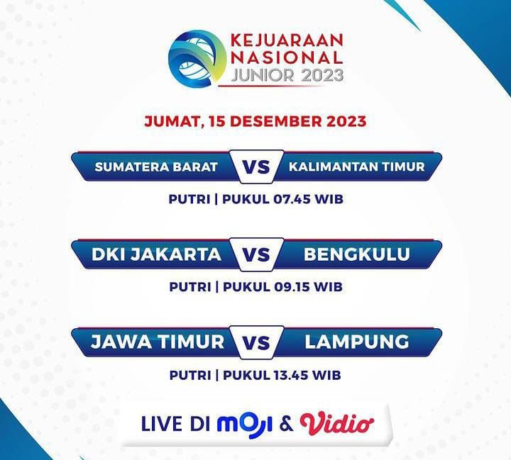 Live Streaming Voli Kejurnas Junior 2023 Hari Ini, Ada Jawa Timur vs Lampung, Cek Jadwal Moji TV
