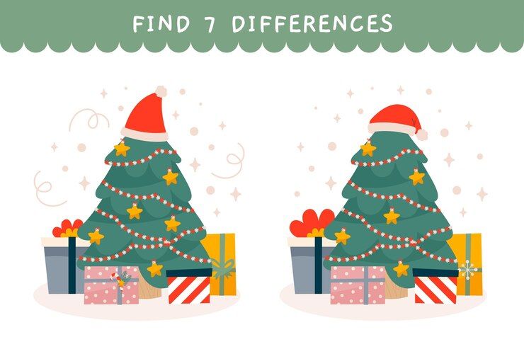 Temukan 7 perbedaan dari dua foto pohon natal ini dalam 30 detik.