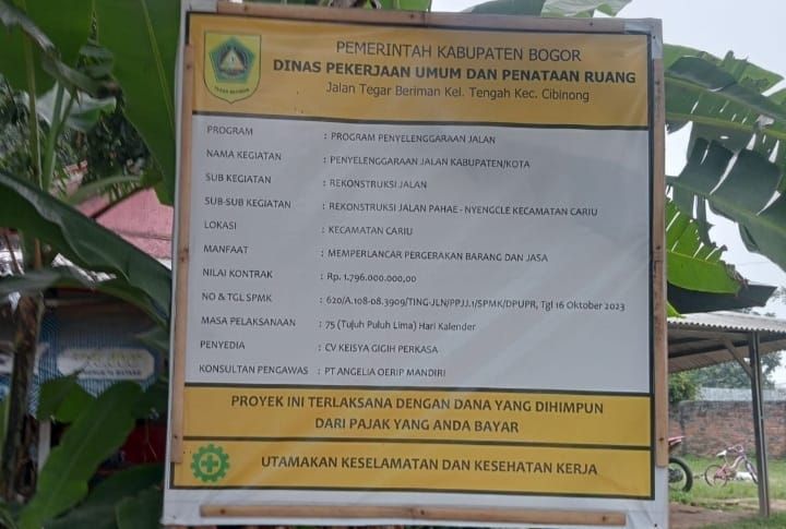 Papan Proyek PUPR Kabupaten Bogor Jalan Pahae-Nyengcle Cariu