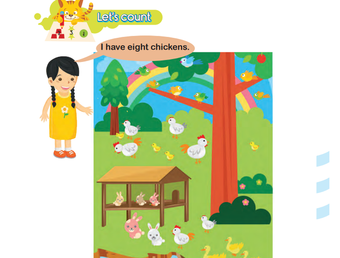 Ilustrasi Gambar Let’s count Kunci Jawaban Bahasa Inggris Kelas 1 SD Unit 9 Halaman 82: At Cici’s Farm, Kurikulum Merdeka