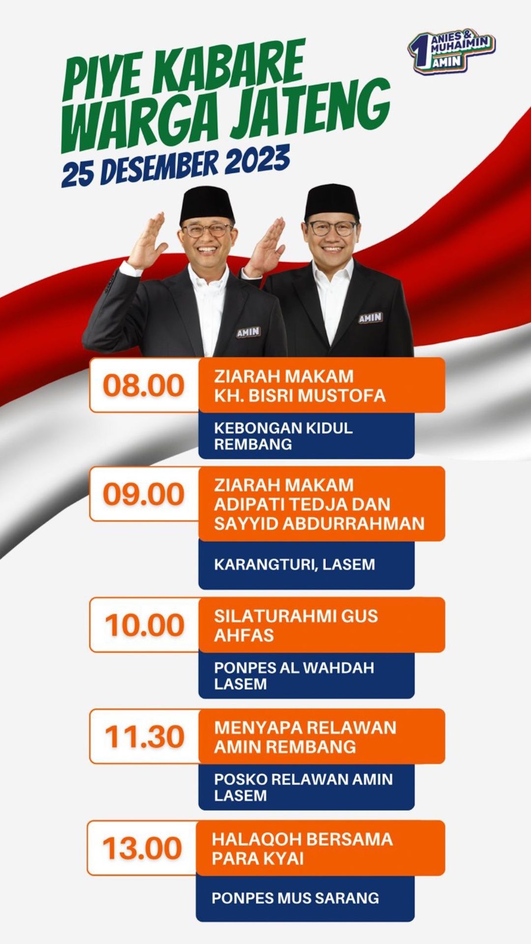 Jadwal kampanye Anies Baswedan di Jawa Tengah, Senin, 25 Desember 2023.