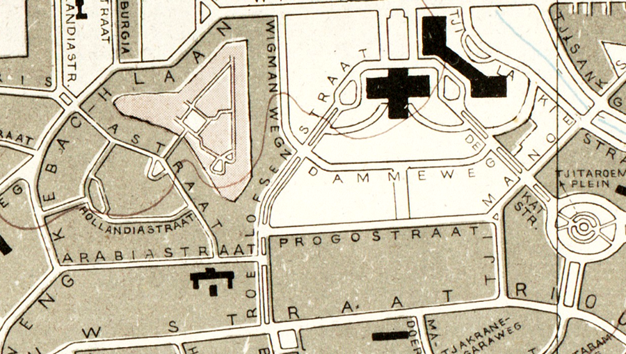 Peta kawasan Gedung Sate Bandung tahun 1945-1946 tampak Arabiasraat yang kini menjadi Jalan Bahureksa. 