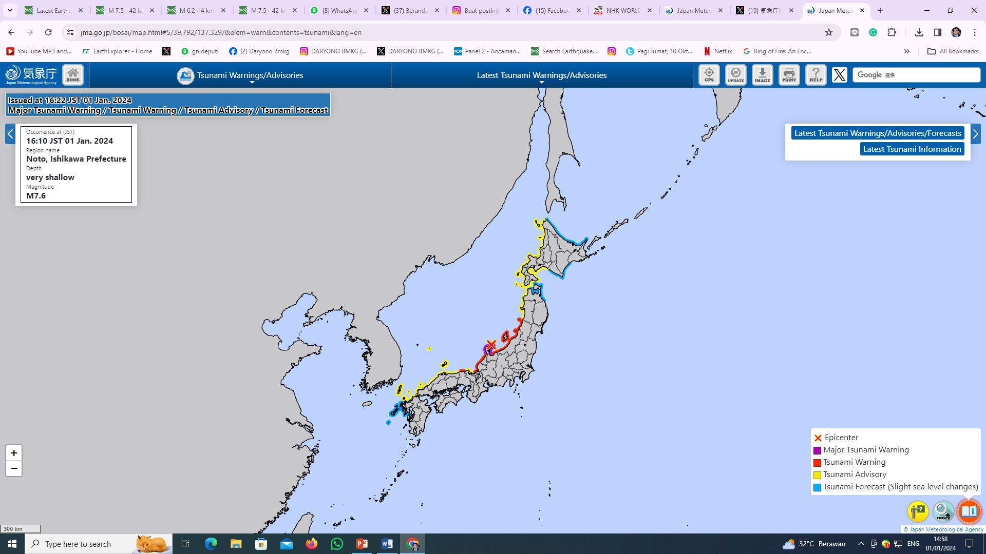 BMKG Pastikan Gempa M7.4 di Jepang Tidak Berpotensi Tsunami Untuk Indonesia