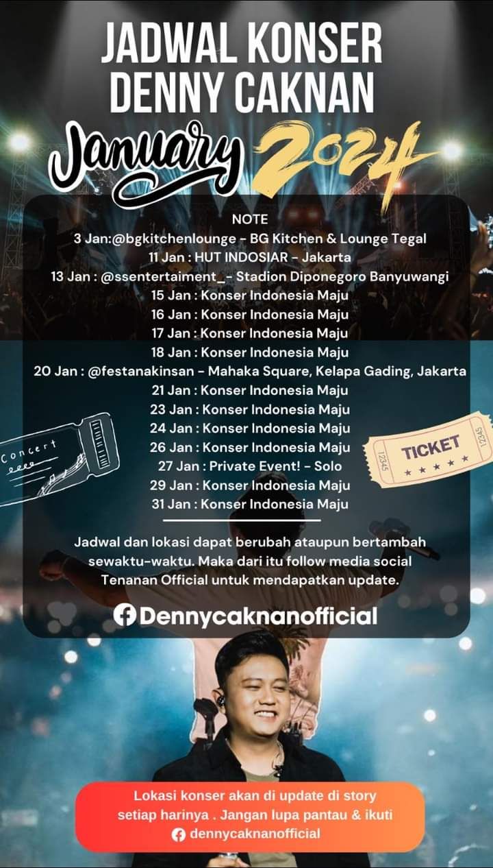 Jadwal konser Denny Caknan terbaru 2024 di bulan Januari