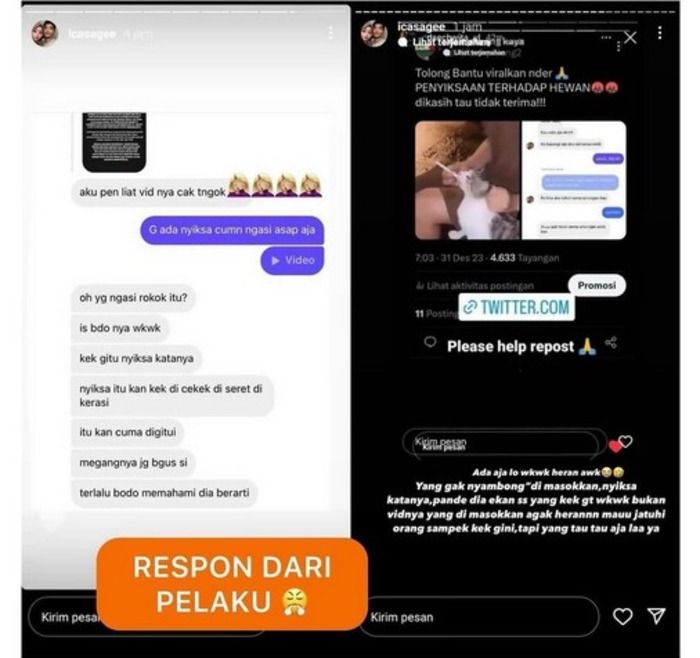 Isi chat Pelapor dan Respon Pelaku/Instagram/@TebingTinggiku