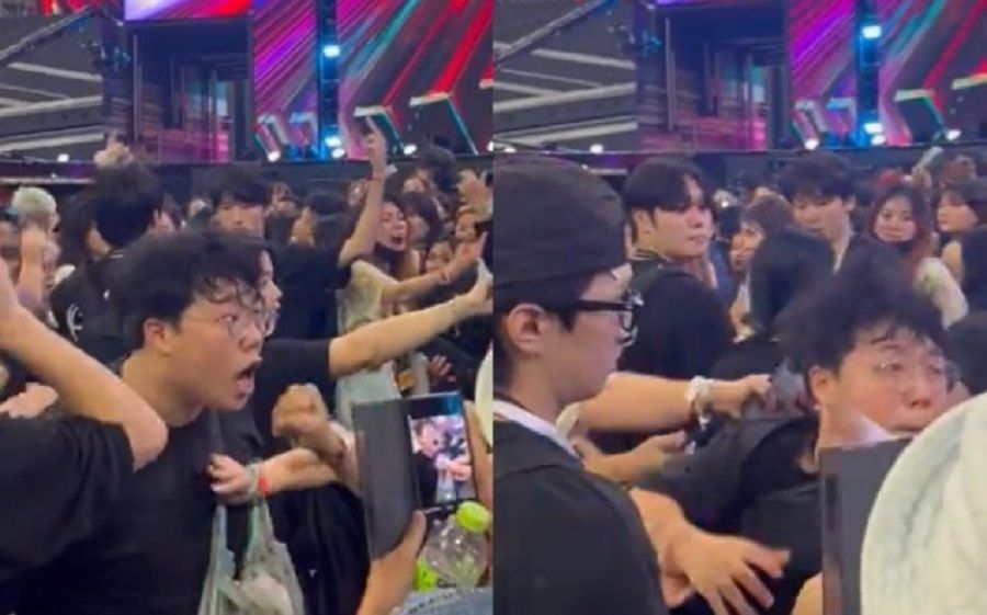 Sejumlah orang asal Korea Selatan yang terlibat dalam kericuhan itu, bertengkar dengan security dan cekcok juga dengan penonton lainnya.//tangkapan layar  (twitter.com/zidmn)