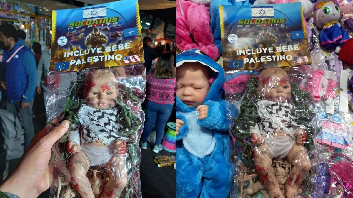 Mainan tentara Israel dan bayi Palestina.