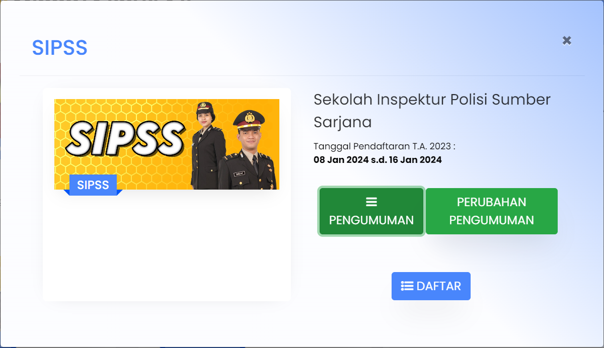 Situs pendaftaran SIPSS Polri 2024.